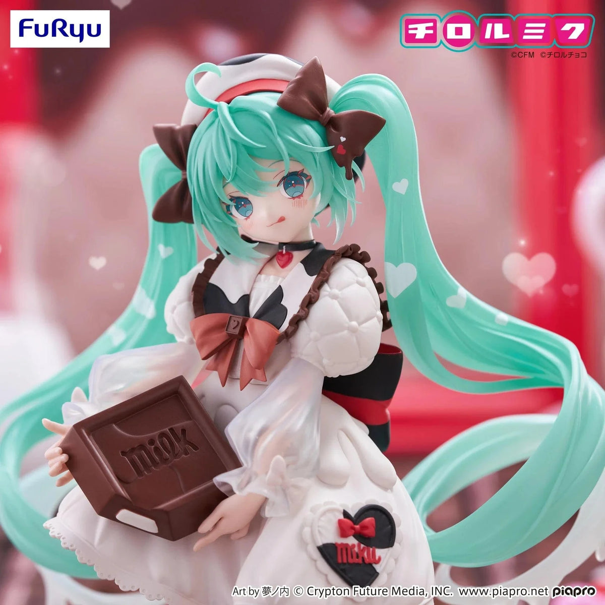 Hatsune Miku x TIROL CHOCO Trio-Try-iT Milk Ver. Figure in chocolate-themed maid outfit holding TIROL block