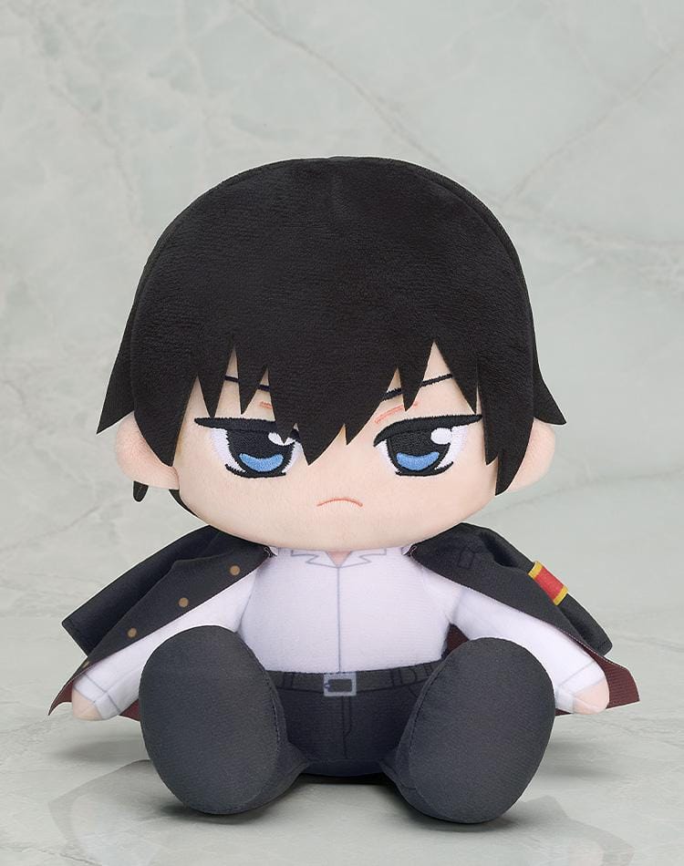 REBORN! Plushie Kyoya Hibari with black hair, blue embroidered eyes, school uniform outfit, and serious expression
