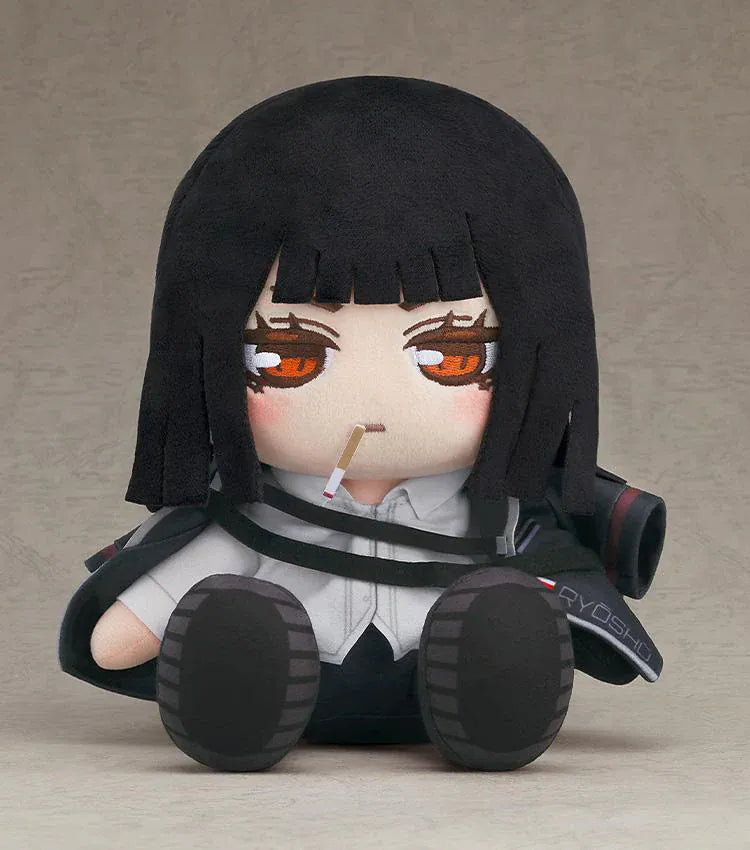 Limbus Company Plushie Ryoshu featuring Ryoshu in a soft chibi-style plush design with black hair, orange eyes, dark outfit details, and seated pose.