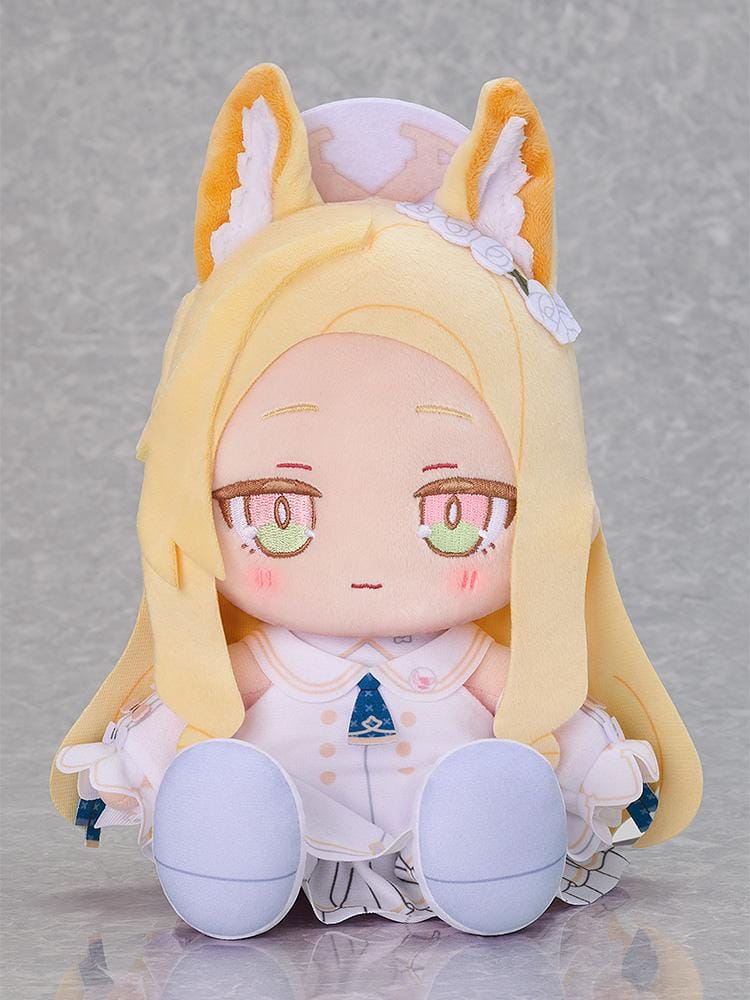 Blue Archive Chocopuni Plushie Seia with long blonde hair, fox-like ears, white outfit, and embroidered expression