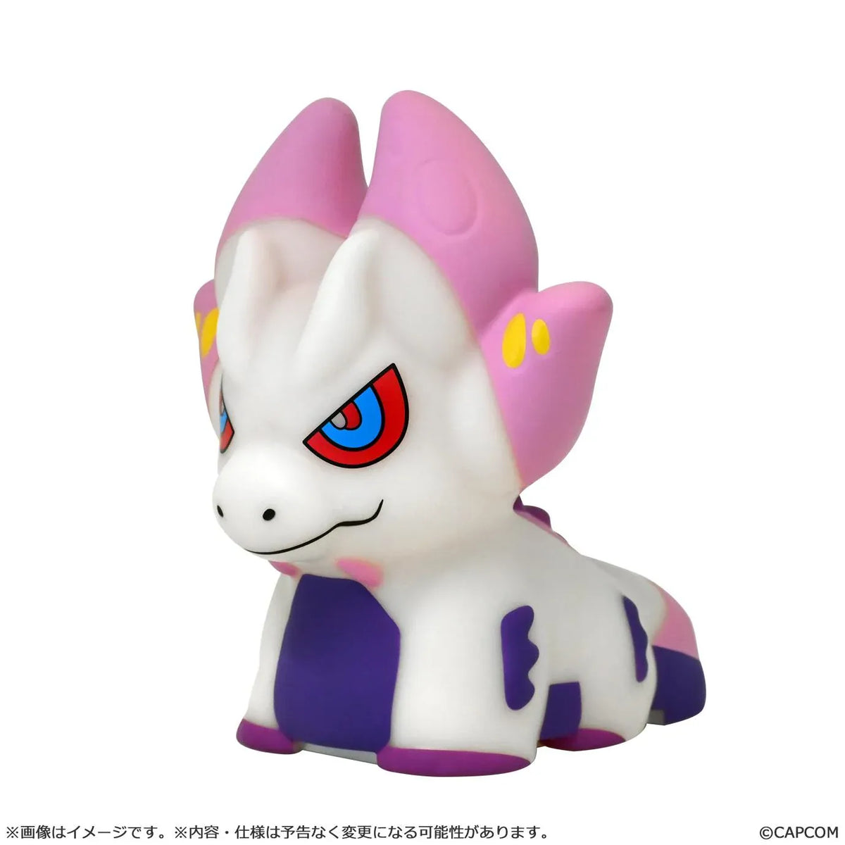 Monster Hunter Room Light Mizutsune featuring a chibi-style white monster with pink fins, red and blue eyes, purple body markings, and a cute seated design.