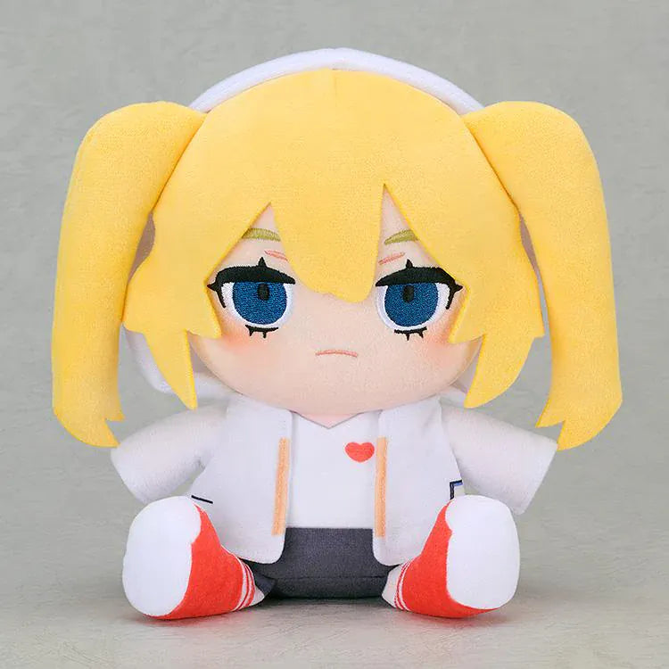Gogh Plushie Akutagawa Yomuko with yellow twin-tails, blue embroidered eyes, white hoodie, and red shoes