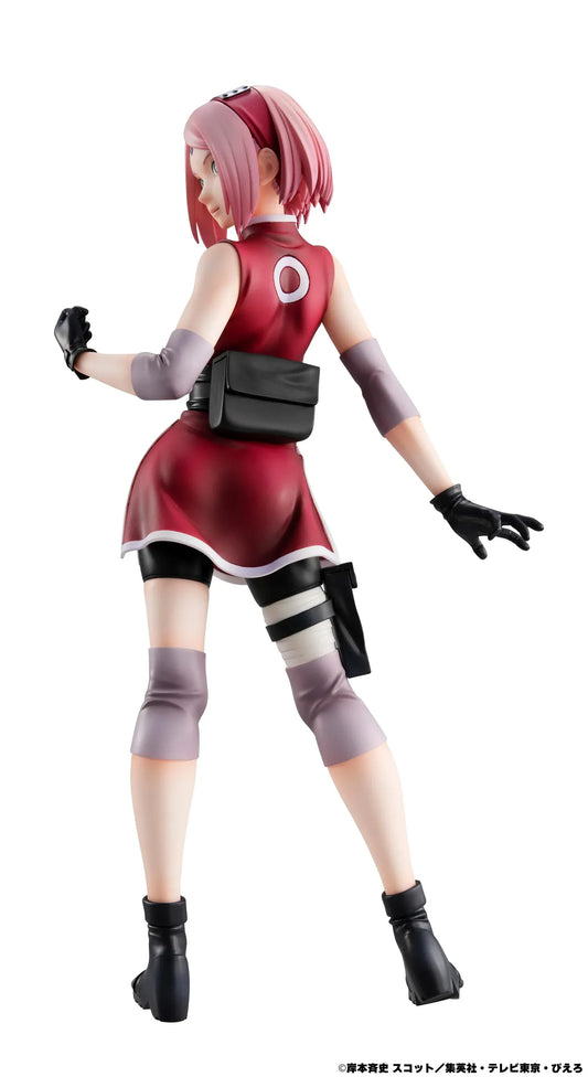 Naruto Shippuden Gals Series Sakura Haruno Ver. 2 re-run figure in red ninja outfit posed in dynamic battle stance.