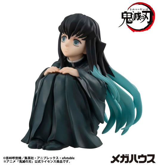 Demon Slayer G.E.M. Series Tokito-san Palm Figure Muichiro Tokito seated with teal hair and black uniform.