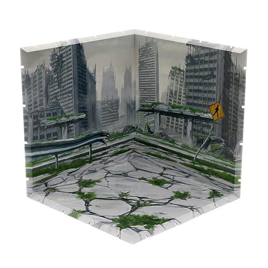 Dioramansion 200 City Ruins diorama backdrop with cracked road and ruined buildings