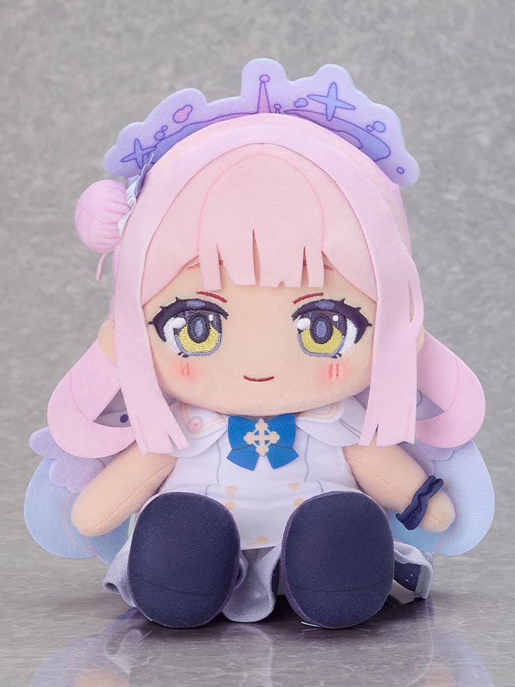 Blue Archive Chocopuni Plushie Mika with pastel pink hair, halo, school outfit, and embroidered expression