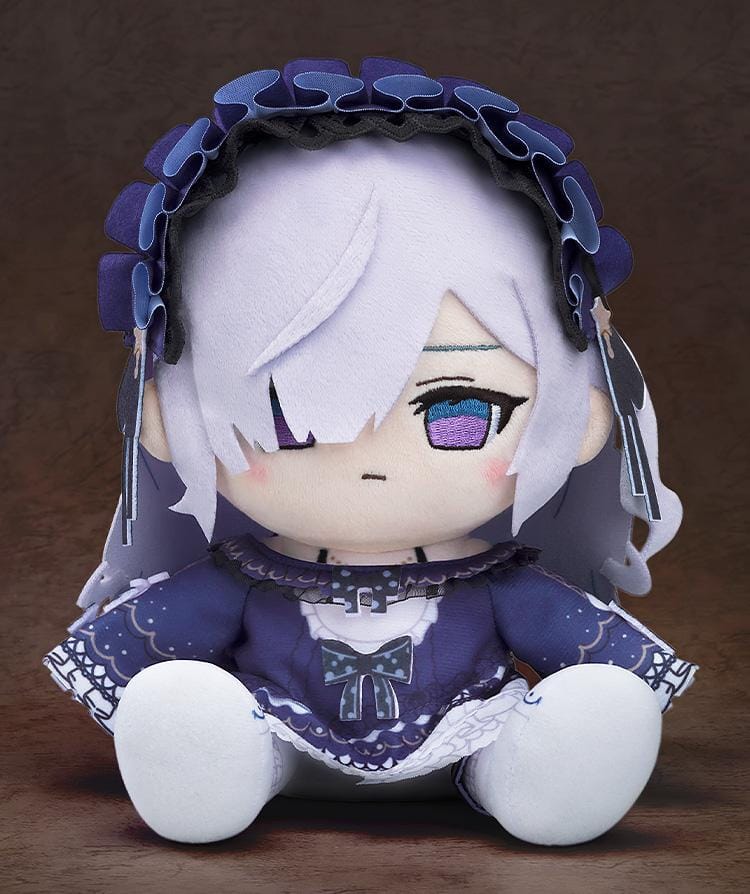 Magical Girl Witch Trials Plushie An-An Natsume featuring An-An in a soft chibi-style seated plush design with pale lavender hair, purple eyes, dark gothic-inspired outfit, and decorative headpiece.