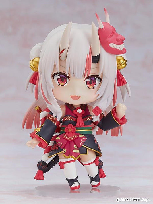 Hololive Nendoroid No.1951 Nakiri Ayame re-run chibi figure with oni horns, mask, and red shrine maiden outfit