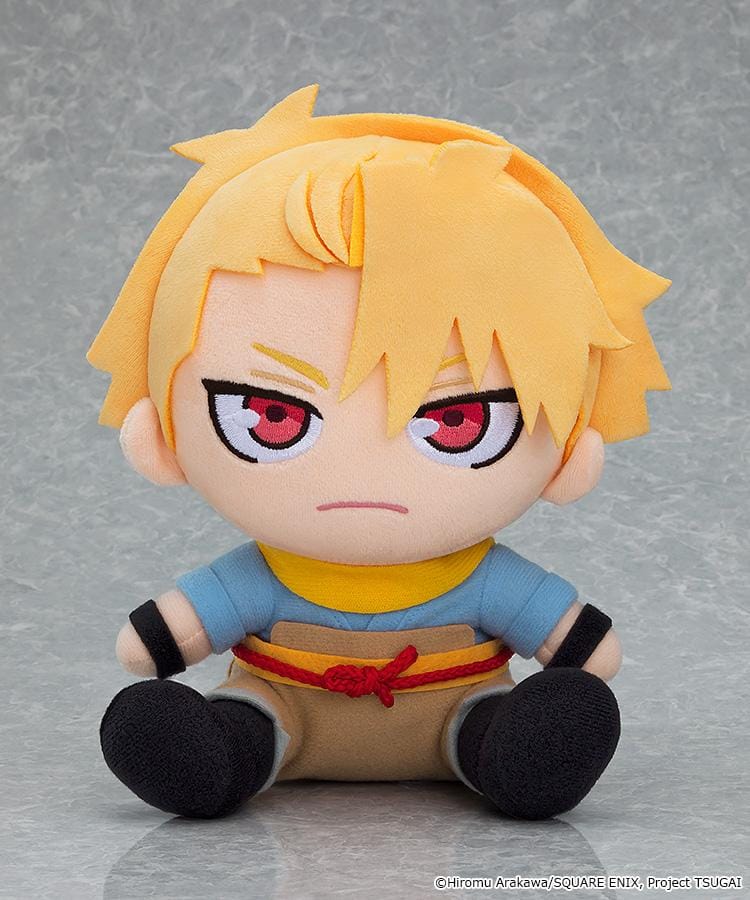 Daemons of the Shadow Realm Plushie Yuru with blonde hair, seated pose, embroidered eyes, and character outfit