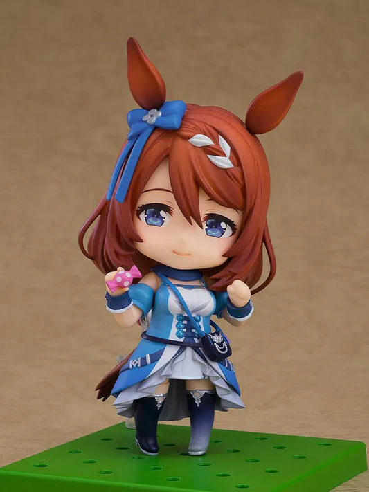 Uma Musume Pretty Derby Nendoroid Super Creek figure with blue outfit, horse ears, and cheerful expression