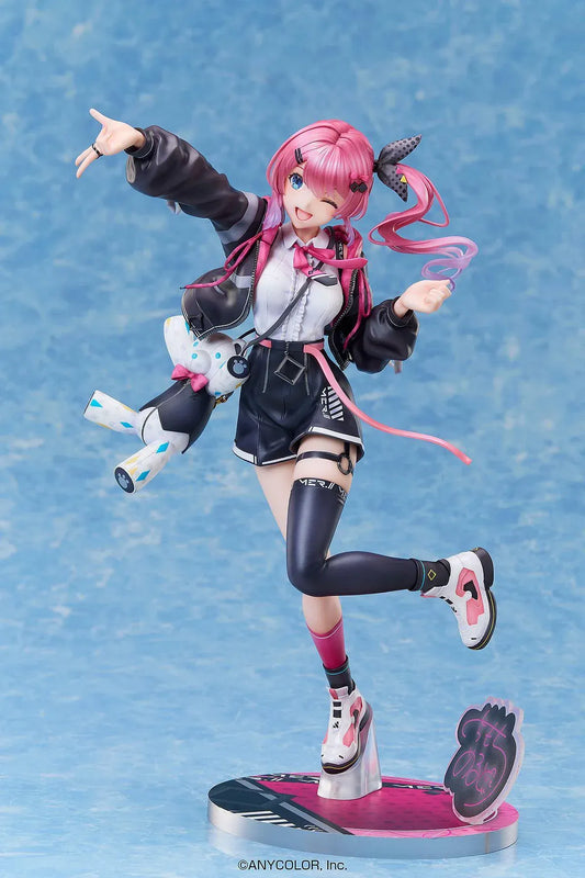 Nijisanji Kuramochi Meruto 1/7 Scale Figure with pink twin tails streetwear outfit and plush accessory