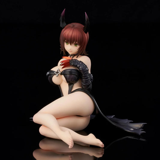 To Love-Ru Darkness Ryoko Mikado Darkness Ver. Figure (Rerelease) featuring a short reddish-brown-haired anime woman with green eyes, black horns, a revealing black outfit, long gloves, and red claw-like accents in a seated pose.