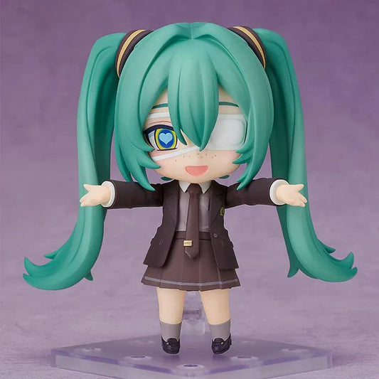 Hatsune Miku Monitoring Ver. Nendoroid figure with teal twin tails, interchangeable face plates, and monitoring-themed accessories