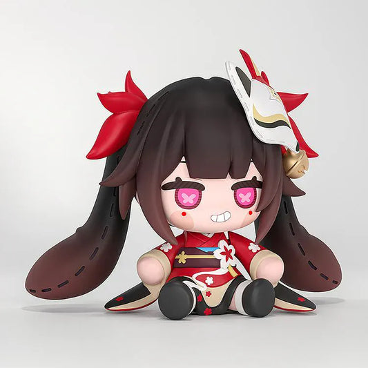 Honkai Star Rail HUGGY BOOM Sparkle's Bomb Doll featuring a chibi-style Sparkle doll with red outfit, black hair, fox mask, pink eyes, and seated pose.