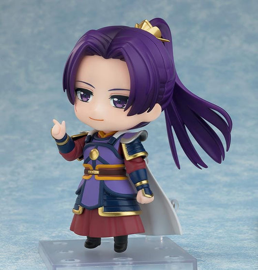 The Apothecary Diaries Nendoroid Jinshi Armor Ver. Figure featuring Jinshi with purple hair, detailed armor, gold accents, cape, and sword accessory.