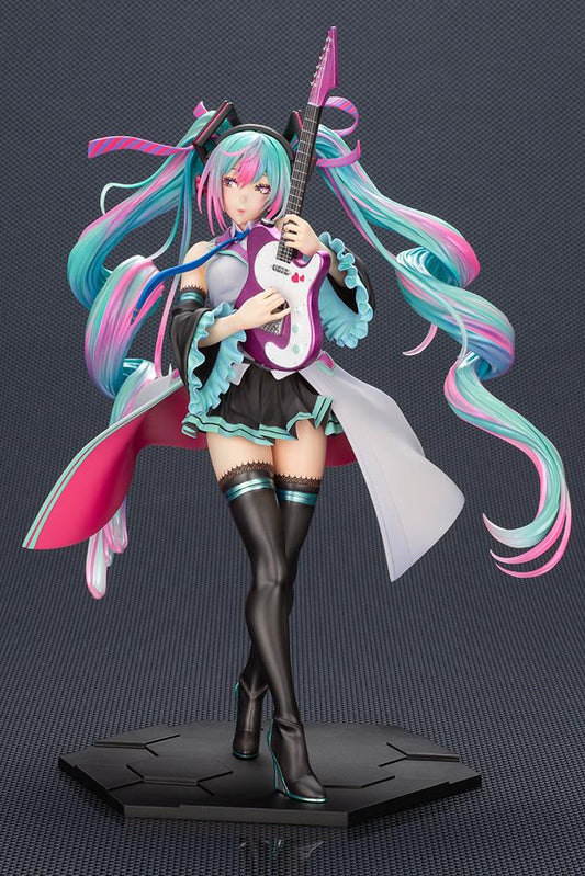 Vocaloid Bishoujo ReMIX Hatsune Miku 1/7 Scale Figure Rerun featuring Miku with teal and pink twin tails, headphones, electric guitar, black boots, and stage-inspired outfit.