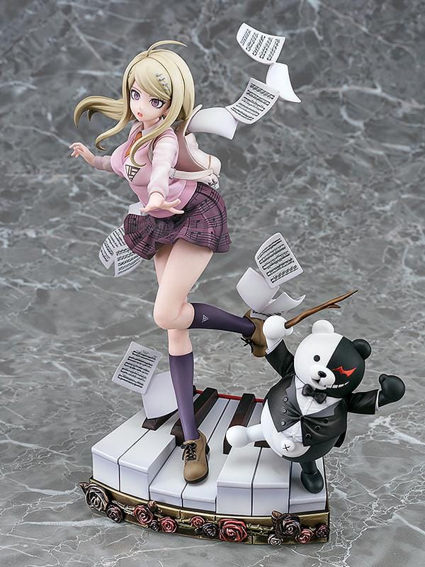 Danganronpa V3 Kaede Akamatsu 1/7 scale figure posed with floating sheet music and Monokuma on an ornate piano-key base.