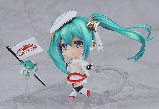 Hatsune Miku Racing Miku 2023 Nendoroid figure with twin tails and white racing outfit