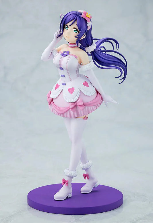 Love Live School Idol Project Nozomi Tojo Bokutachi wa Hitotsu no Hikari Ver. Figure with purple hair, pink-and-white idol outfit, heart details, and purple base