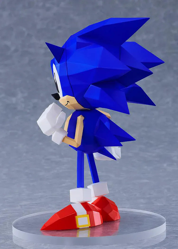 Sonic the Fighters POP UP PARADE Sonic the Hedgehog Figure featuring Sonic in a retro low-poly style with blue body, white gloves, and red shoes.