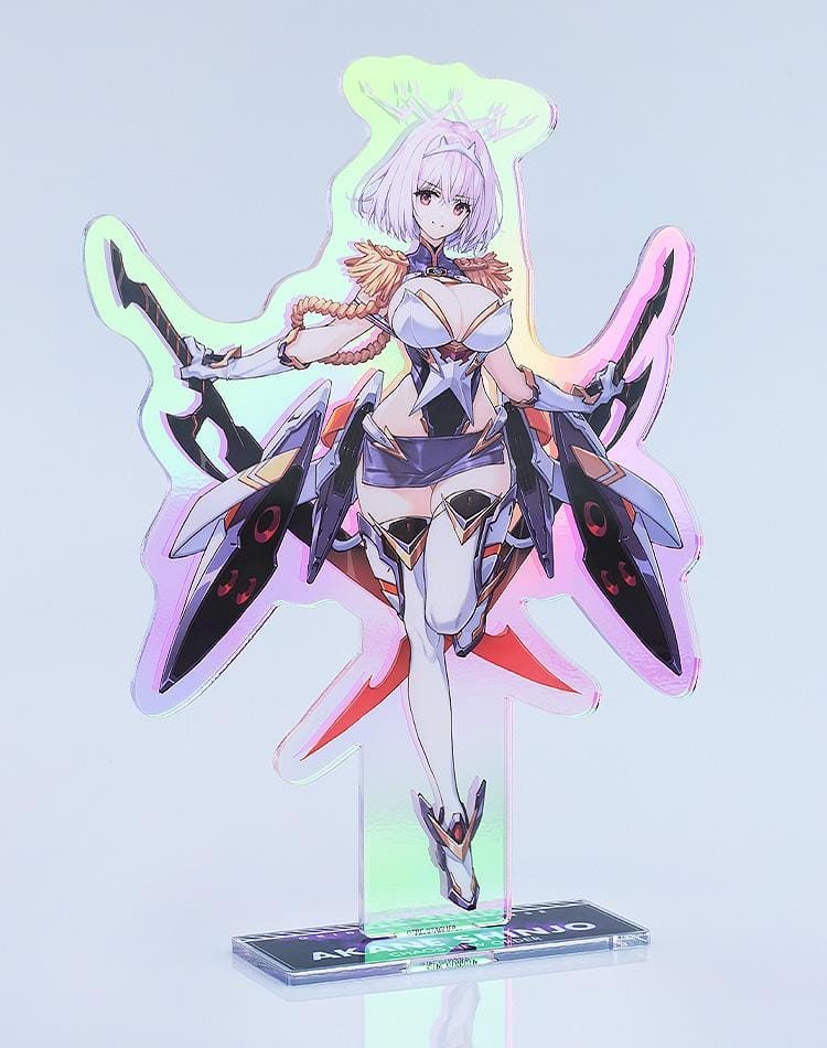 GRIDMAN UNIVERSE Akane Shinjo Chaos New Order feat. saitom Acrylic Stand with futuristic outfit, dual blades, colorful backdrop, and clear display base