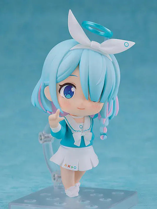 Blue Archive Nendoroid No.2245 Arona re-run chibi figure with pastel blue hair, halo, and sailor outfit holding staff
