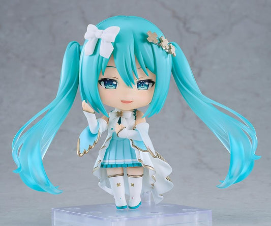 Colorful Stage! The Movie: A Miku Who Can’t Sing Nendoroid No.2904 Hatsune Miku (Unshuttered SEKAI Ver.) figure in white and turquoise outfit with long twin-tails
