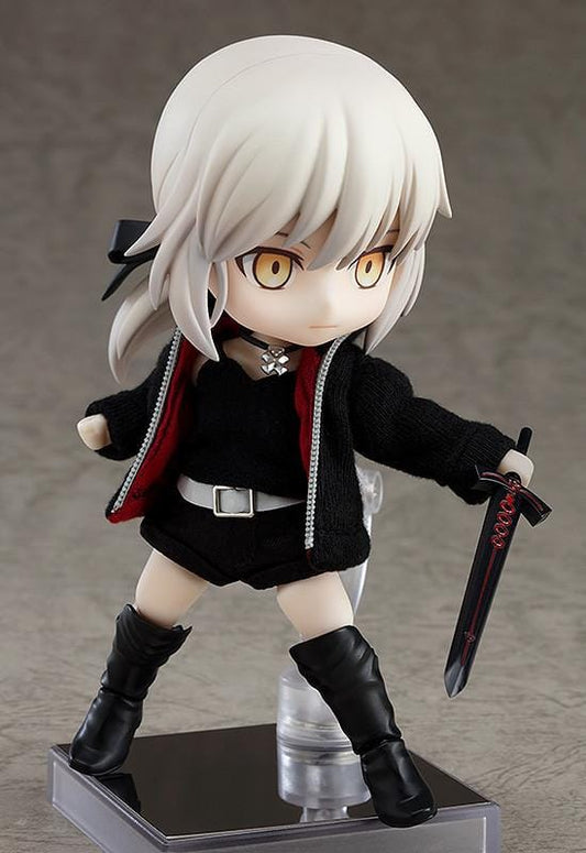 Fate Grand Order Nendoroid Doll Saber Altria Pendragon Alter Shinjuku Ver reissue wearing black jacket and boots.