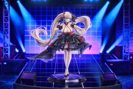 Azur Lane Formidable μ Equipment 1/7 scale figure in black and red idol-style dress with long twin tails standing on themed base