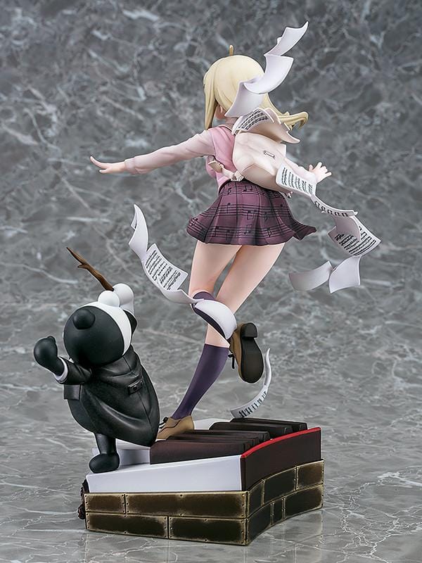 Danganronpa V3 Kaede Akamatsu 1/7 scale figure posed with floating sheet music and Monokuma on an ornate piano-key base.