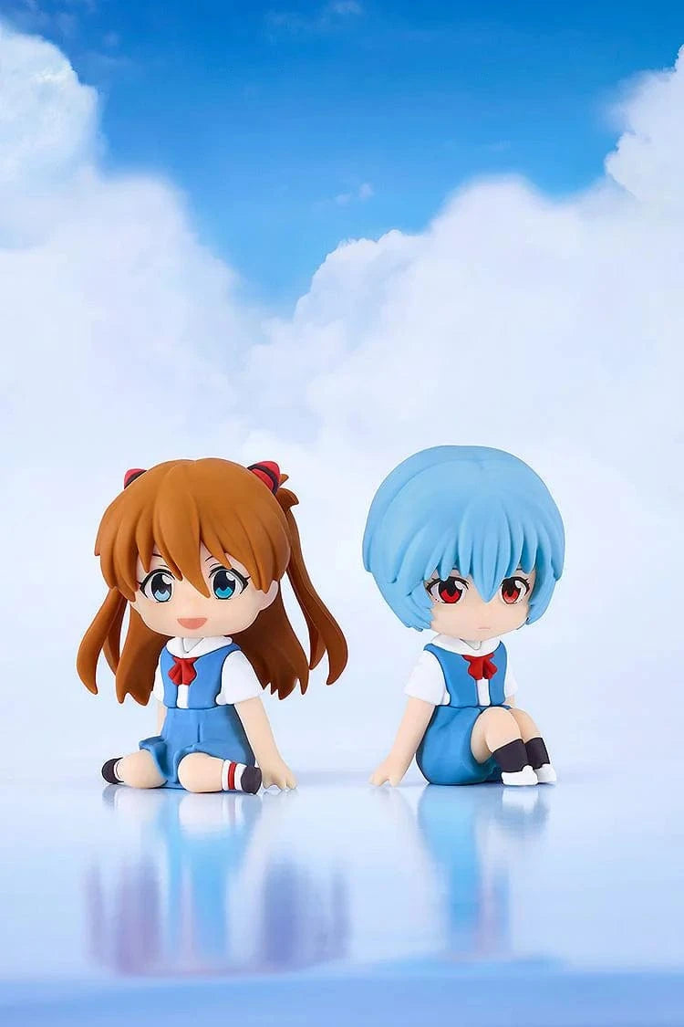 Rebuild of Evangelion Nendoroid Plus Rei Ayanami rubber mascot figure in school uniform sitting pose