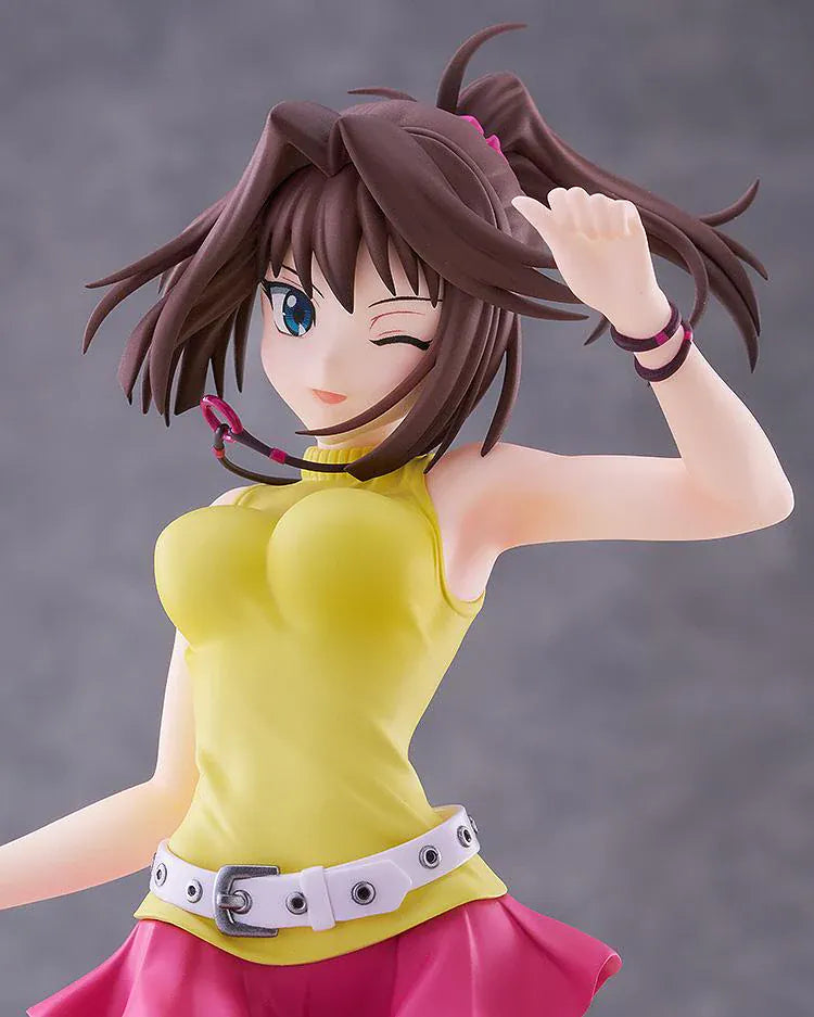 Yu-Gi-Oh The Dark Side of Dimensions POP UP PARADE Anzu Mazaki L Size Figure featuring Anzu in a yellow top, pink skirt, thigh-high socks, and a winking pose.
