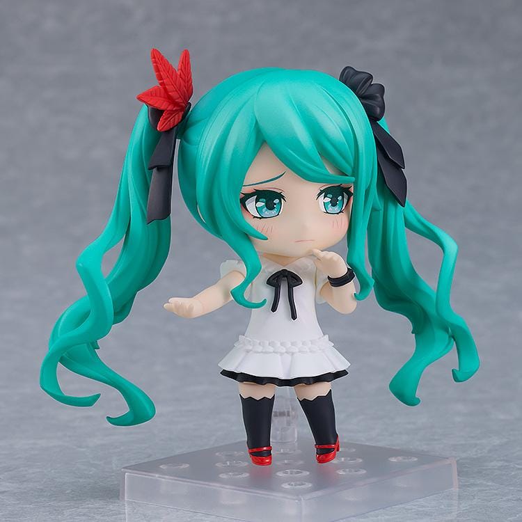 Hatsune Miku Nendoroid Hatsune Miku World Is Mine 2024 Ver. Figure Rerelease featuring Miku with teal twin tails, crown accessory, white outfit, and red and black accents.