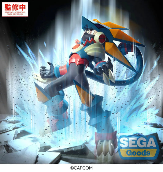 Mega Man Battle Network Luminasta Mega Man Gregar Beast Figure in dynamic pose with colorful armor and clear display base