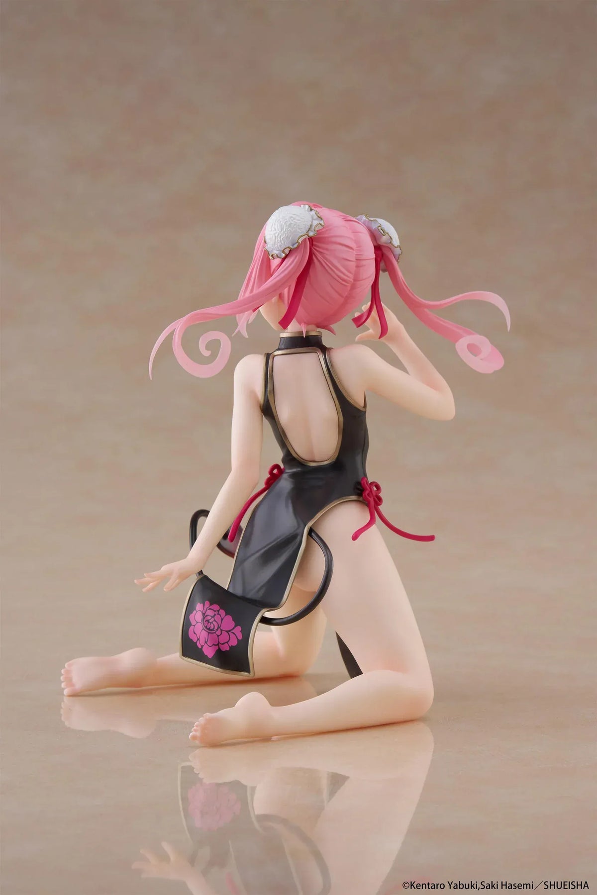 To Love-Ru Darkness Desktop Cute Nana (Chinese Dress Ver.) Figure featuring Nana Astar Deviluke in a black and red cheongsam with twin tails and heart-shaped tail design.