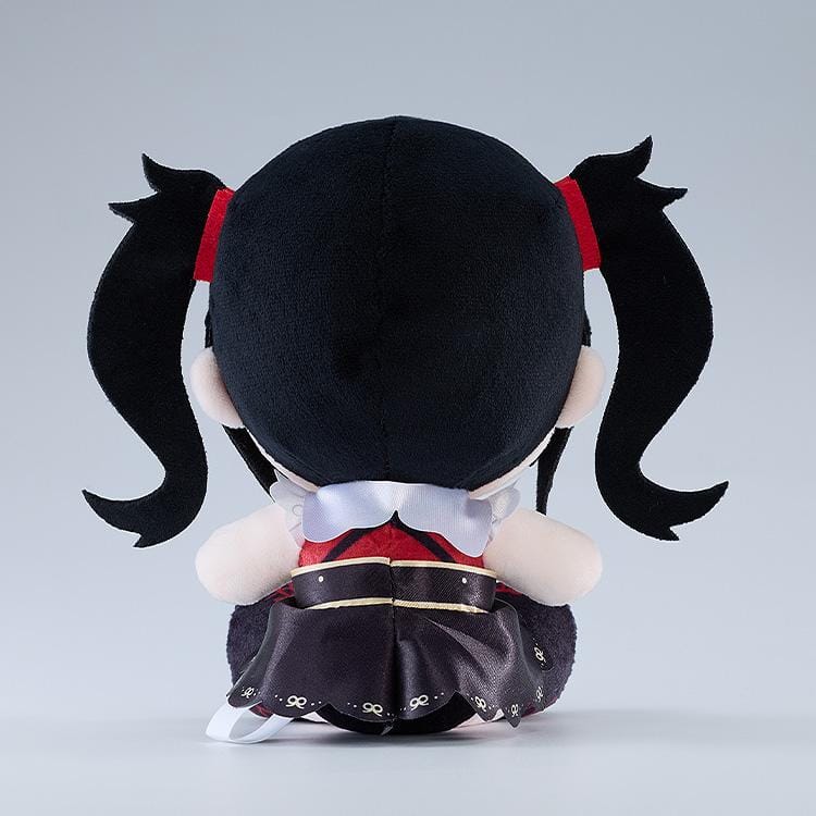 NEEDY GIRL OVERDOSE Ame-chan Punipuni plushie with black twin-tails, yellow hair clips, an embroidered purple eye, and a red and black outfit.