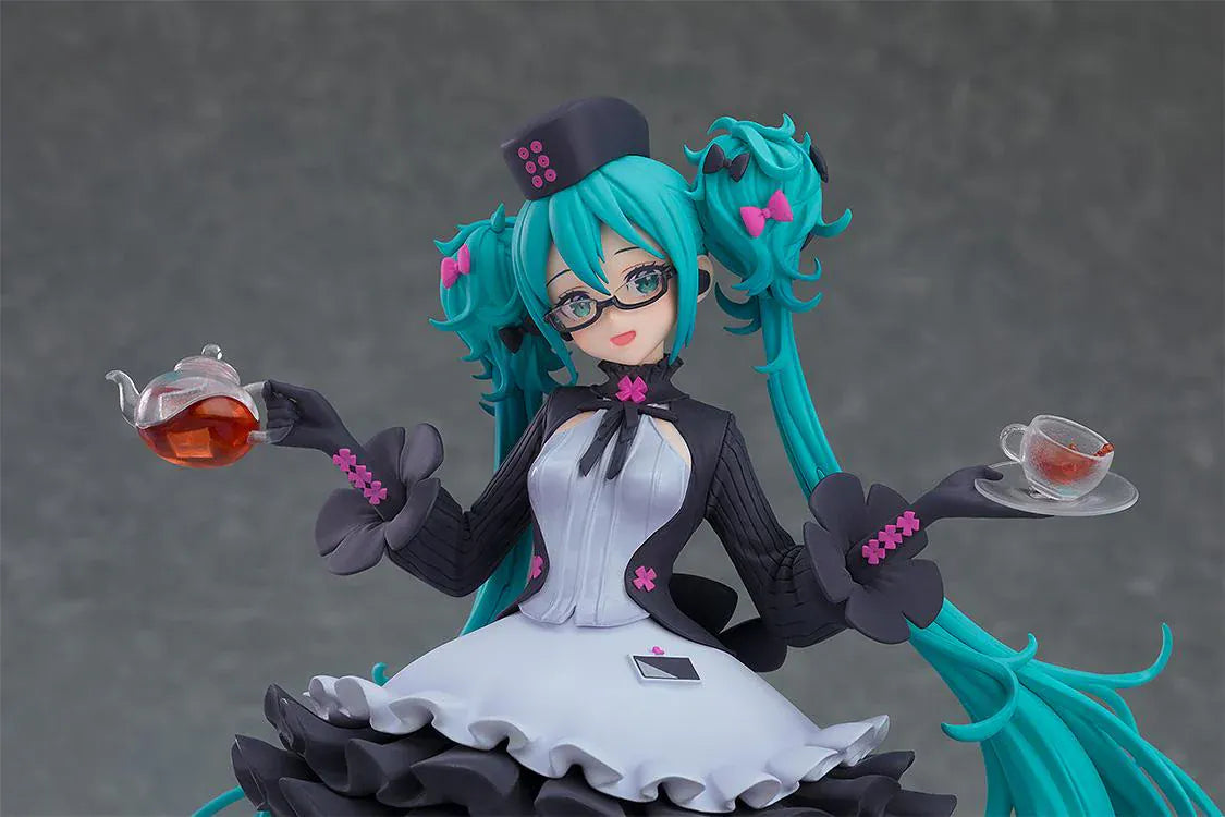POP UP PARADE Hatsune Miku Glasses x Café Ver figure with glasses, teapot, teacup, and elegant café-themed outfit
