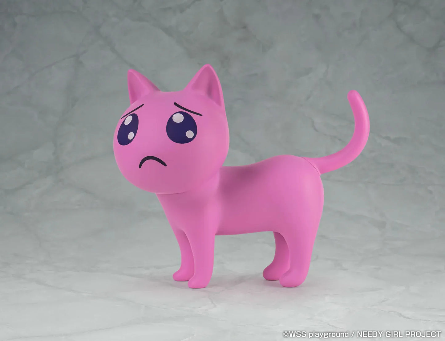 NEEDY GIRL OVERDOSE Pien Cat pink soft vinyl figure with large teary eyes and a worried expression.