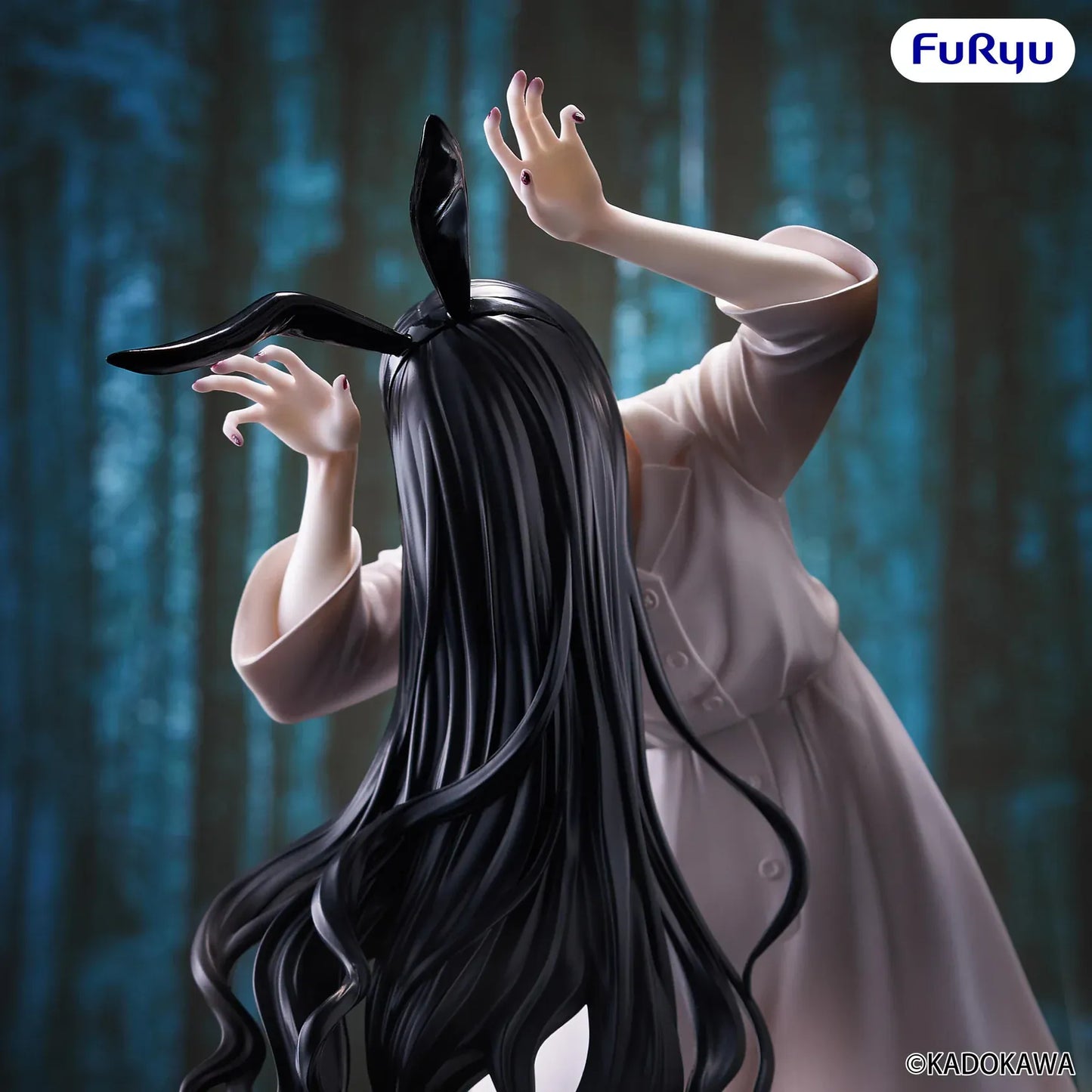 Sadako BiCute Bunnies figure with long black hair and bunny ears in eerie pose from The Ring