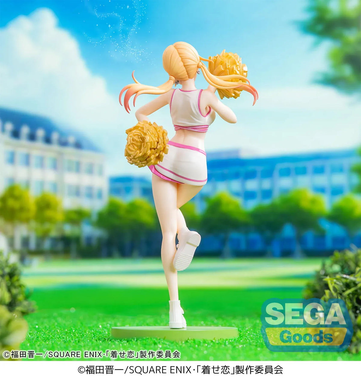 Marin Kitagawa Luminasta Cheering figure wearing a pink-and-white cheerleading uniform and holding golden pom-poms.