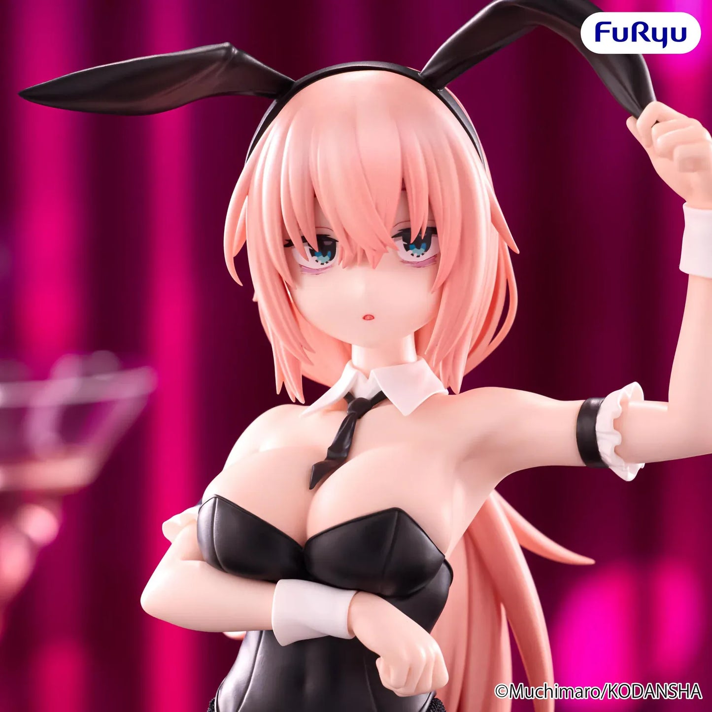 There Is Also a Hole in the Student Organization BiCute Bunnies Komaro Michinoku Figure wearing a black bunny suit with fishnet tights and bunny ears