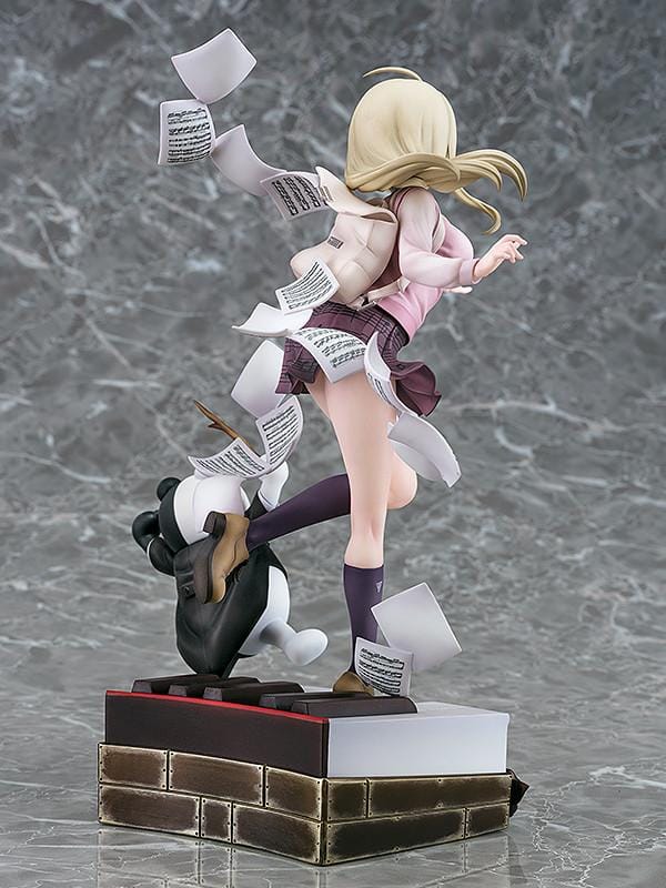 Danganronpa V3 Kaede Akamatsu 1/7 scale figure posed with floating sheet music and Monokuma on an ornate piano-key base.