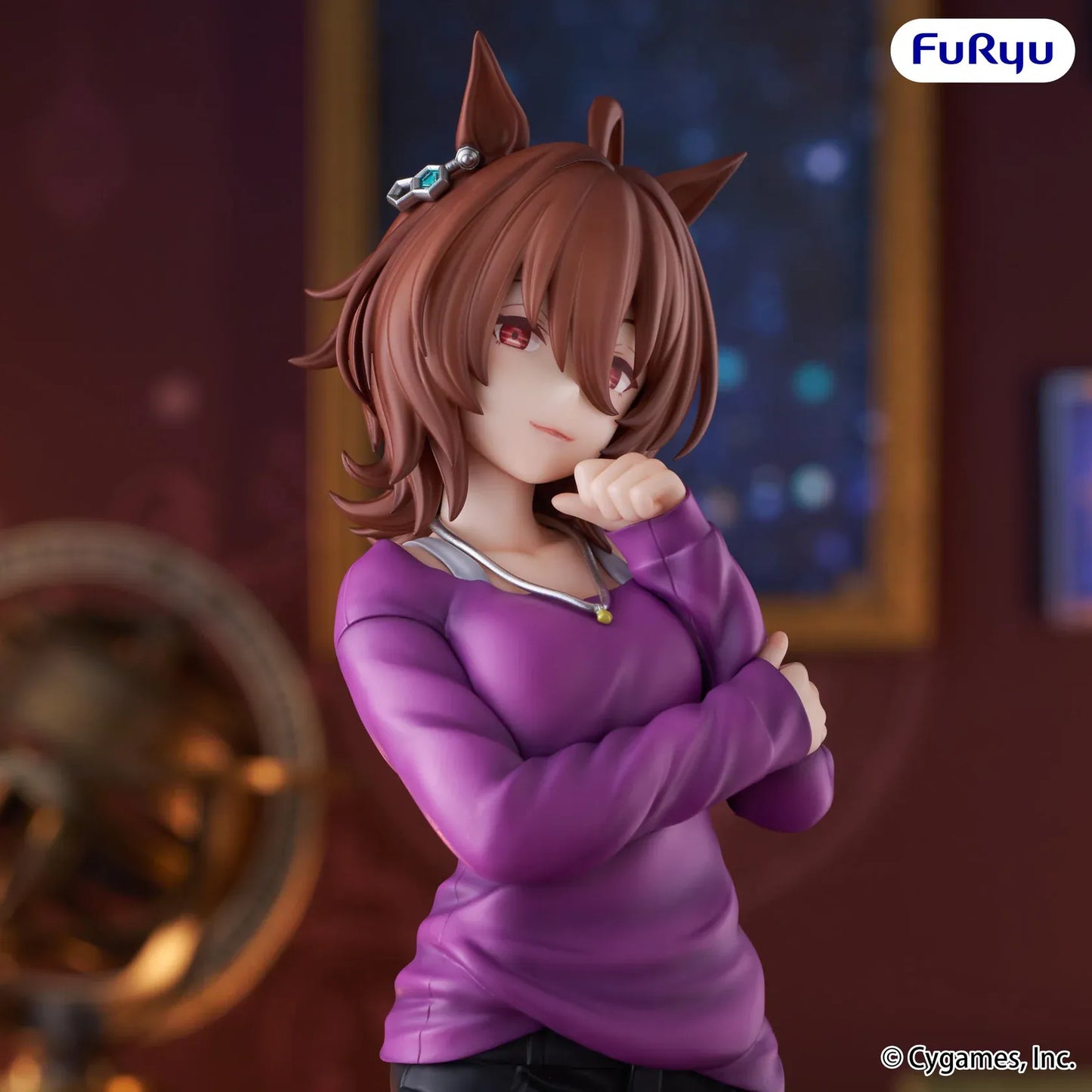 Uma Musume Pretty Derby Trio-Try-iT Agnes Tachyon Figure reissue featuring Agnes Tachyon in a purple sweater, black pants, horse ears, and casual standing pose