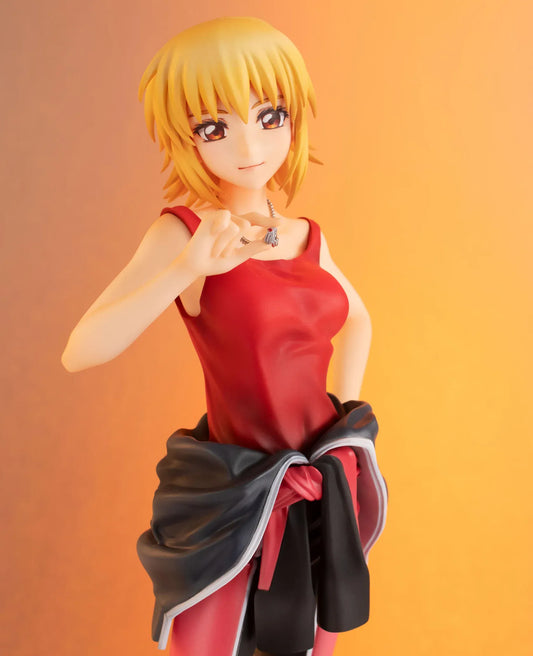 Gundam Girls Generation Cagalli Yula Athha Pilot Suit Ver. figure wearing a red-and-black pilot suit with her jacket tied around her waist.