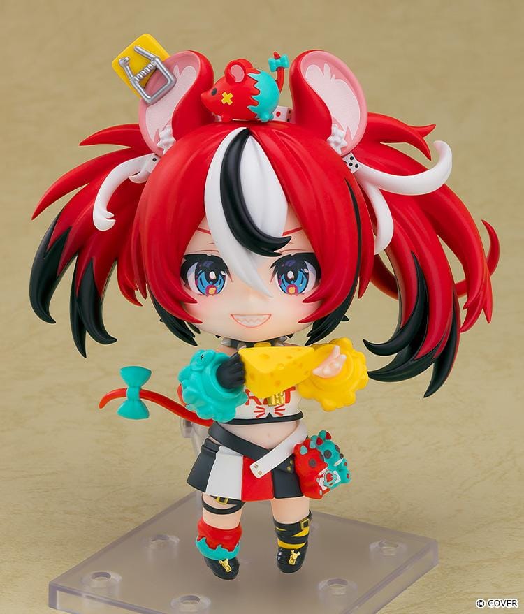 hololive production Nendoroid Hakos Baelz Figure with red twin-tail hair, mouse-inspired details, colorful outfit, and playful expression