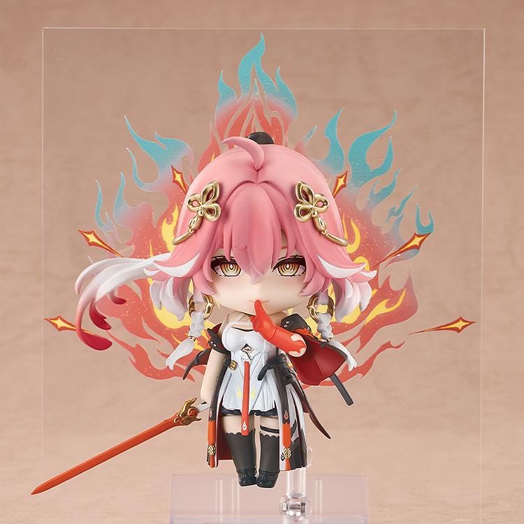Wuthering Waves Nendoroid Changli chibi figure with pink hair and gold accessories