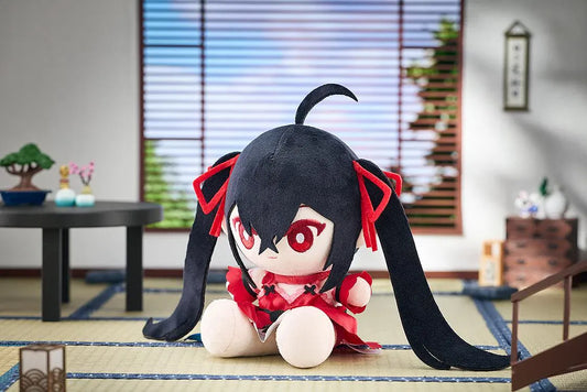 Azur Lane Taihou Private Quarters Punipuni Plushie featuring Taihou with black twin tails, red eyes, and her elegant red outfit in a soft plush design
