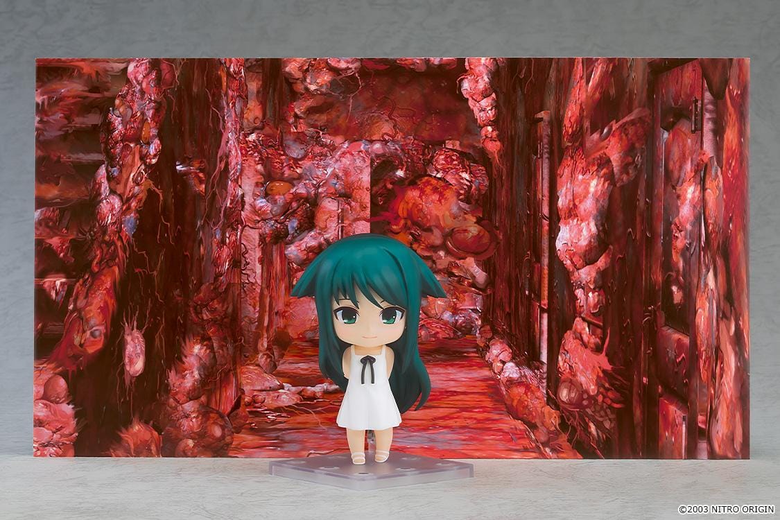 Nendoroid Saya from Saya no Uta with teal hair, white dress, and translucent wings.