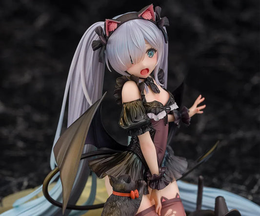 Azur Lane Janus Fright Night Scaredy Cat Ver. 1/7 scale figure featuring Janus in a Halloween-themed gothic outfit with cat ears, bat wings, black cats, and a detailed display base