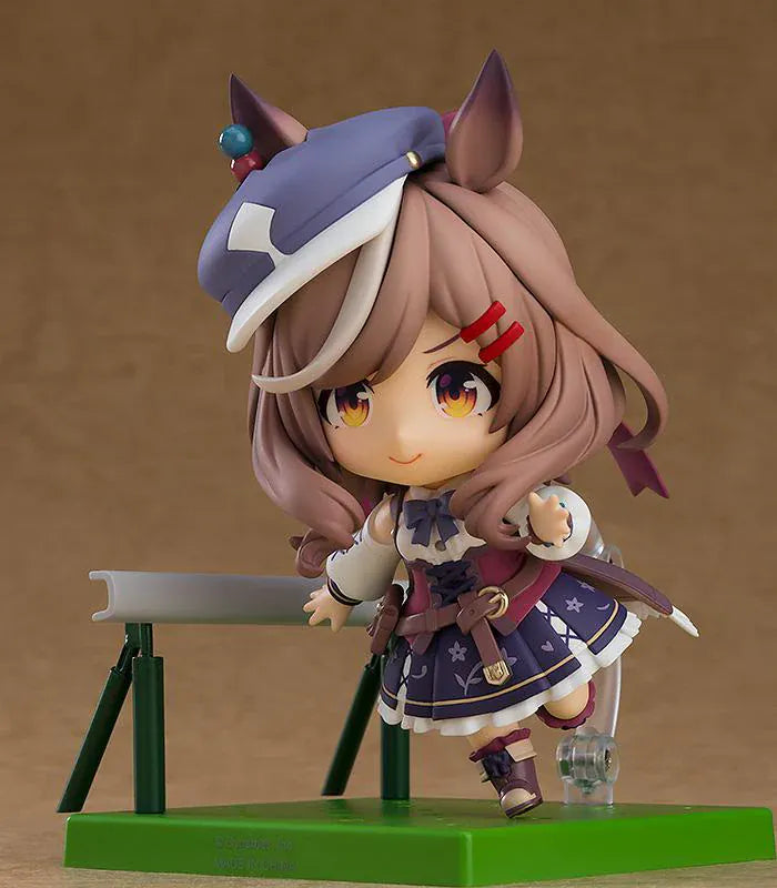 Umamusume Pretty Derby Nendoroid Matikanetannhauser Figure Rerelease featuring Matikanetannhauser with horse ears, brown hair, signature hat, race-inspired outfit, and cheerful pointing pose.